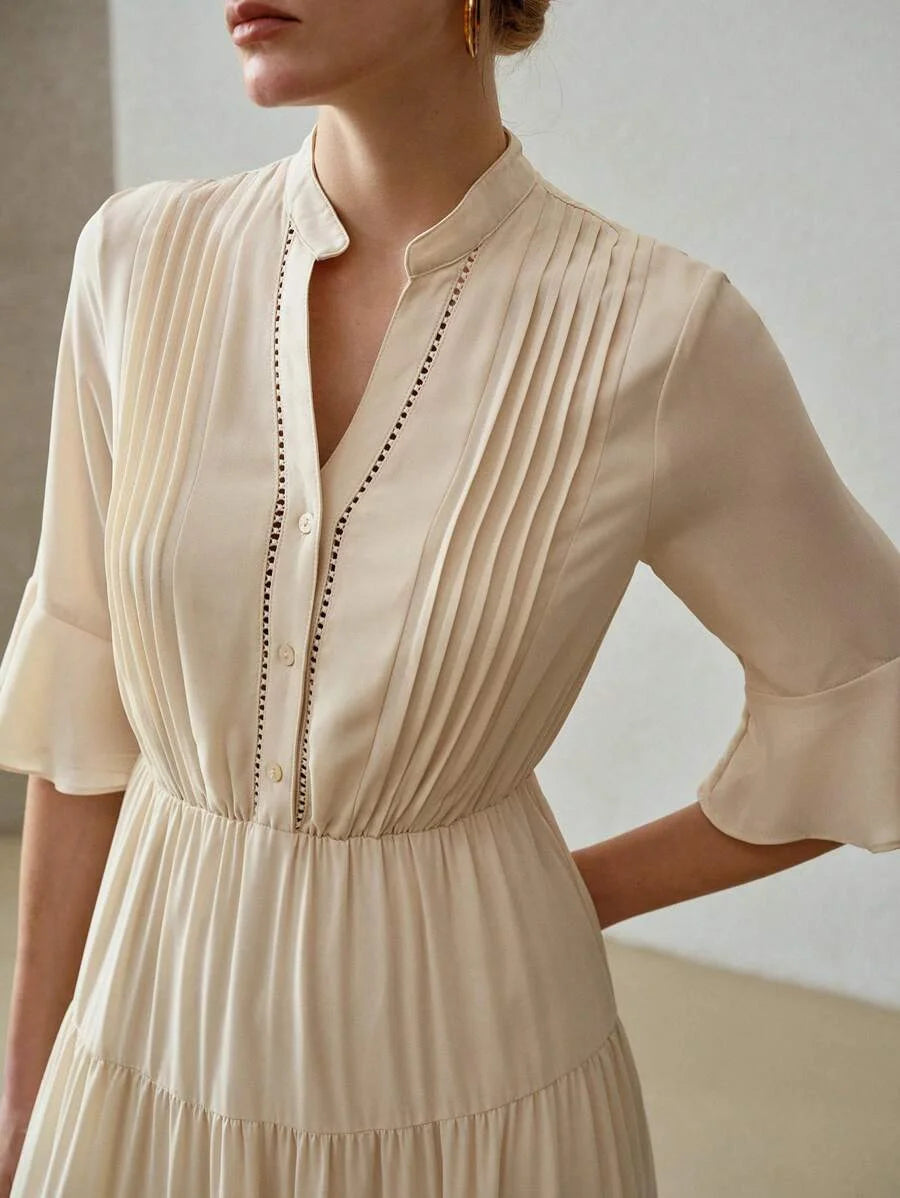 NECK FLARE SLEEVE TIERED HEM DRESSSUMMER OUTFITS