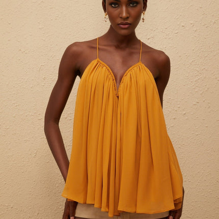 Women's Nemesis Ginger Pleated Chiffon Top in Orange color