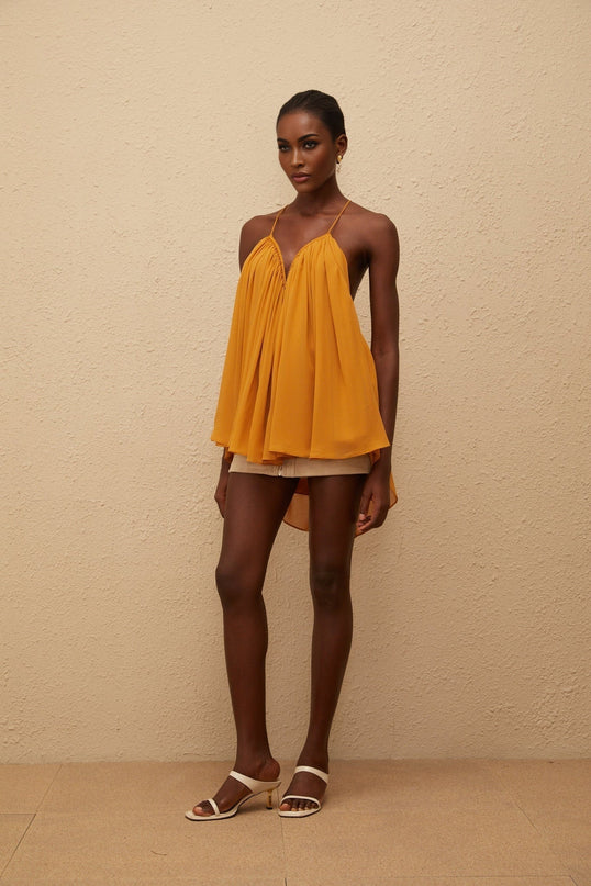 Nemesis Ginger Pleated Chiffon Top in Orange