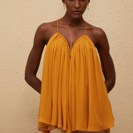 Nemesis Ginger Pleated Chiffon Top in Orange for Women