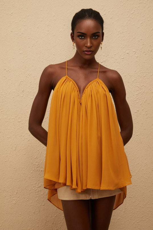 Nemesis Ginger Pleated Chiffon Top in Orange for Women