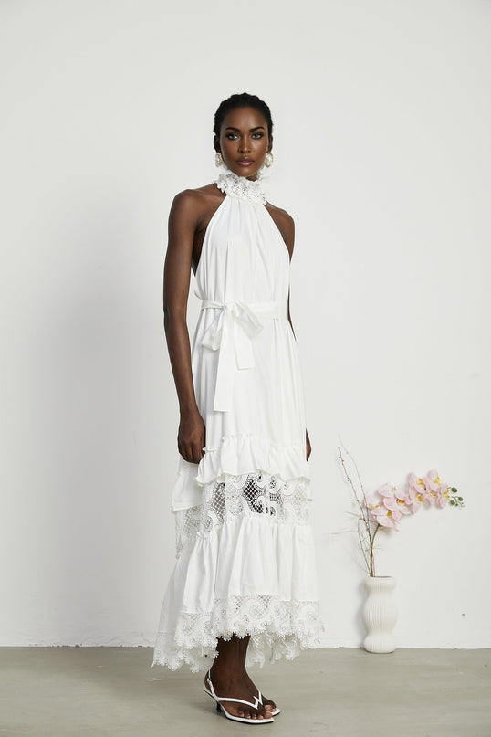 Neri white guipurelace midi dress