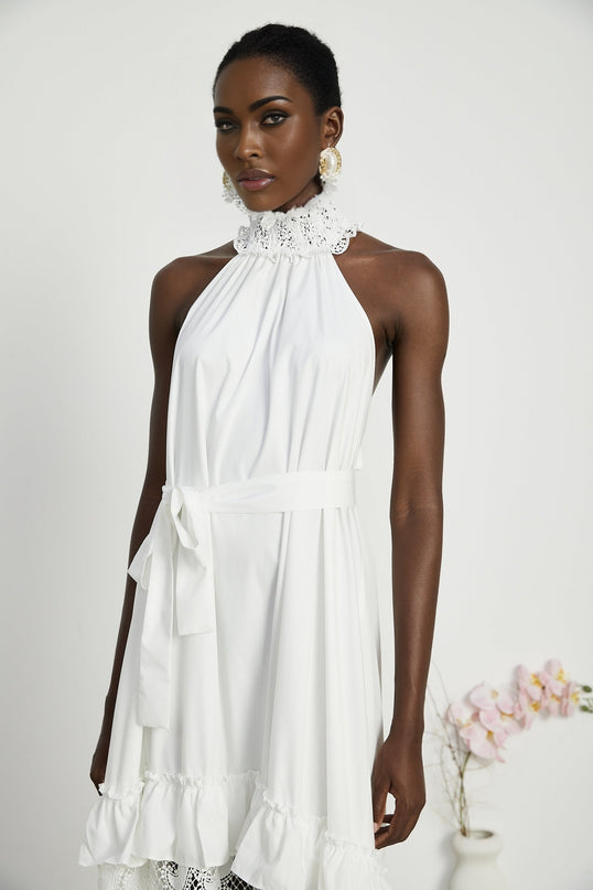 Neri white guipurelace midi dress
