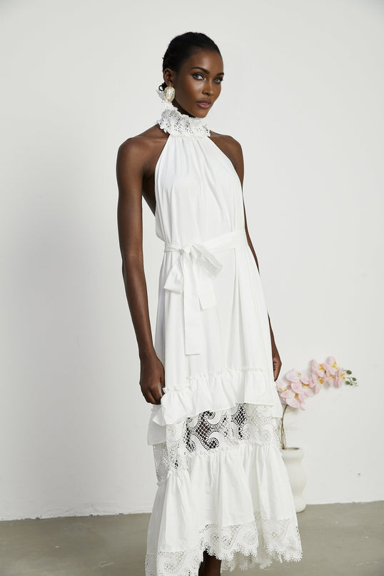 Neri white guipurelace midi dress