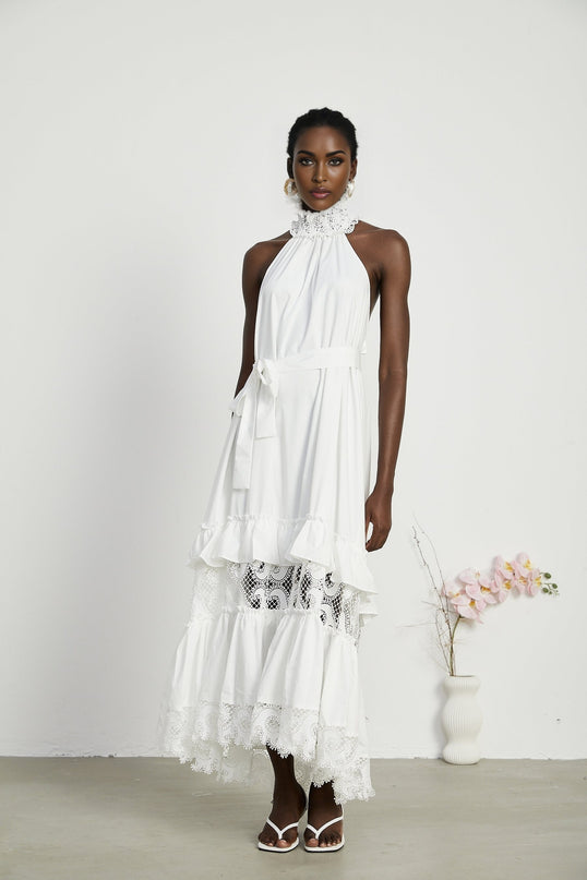 Neri white guipurelace midi dress
