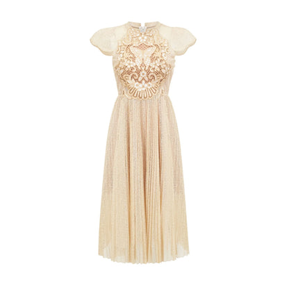 Nerissa embroidered pleated midi dress