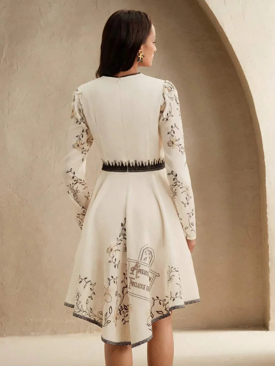 New Arrival Spring amp Summer Vacation Style Floral Vine English Letter Print Lace Panel Cinched