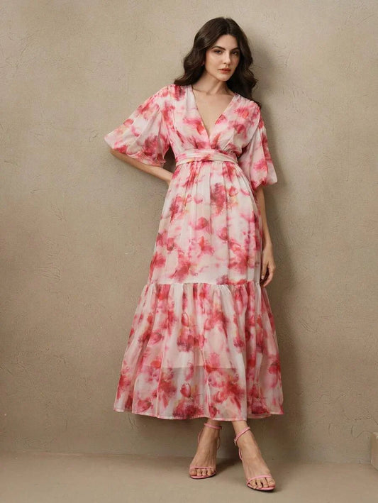 New European And American Design Floral Print Loose Fit Slimming Long Dress Suitable For