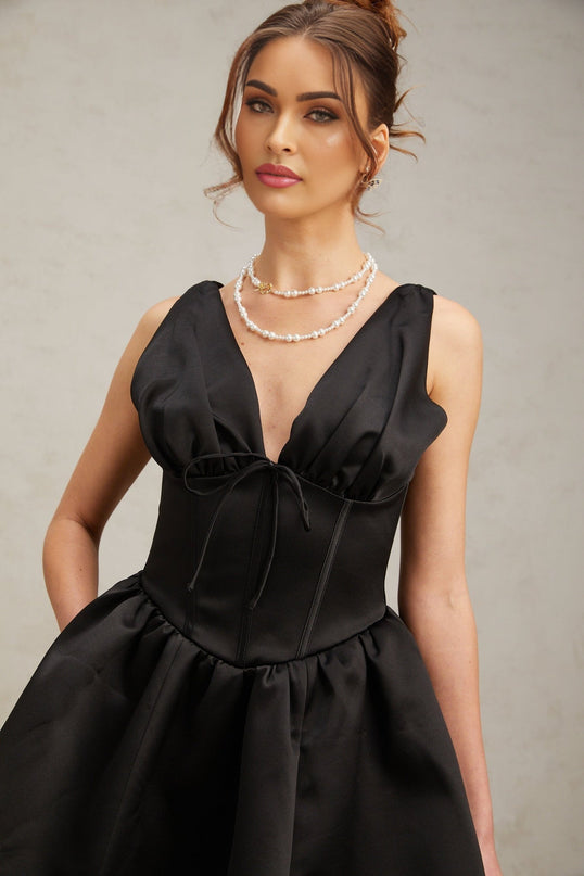 Nicole Black Silk Acetate Mini Dress with Bowknot Detail