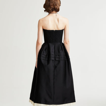 Nicole Black and White Bow Detail Midi Dress in 70% Terylene and 30% Cotton