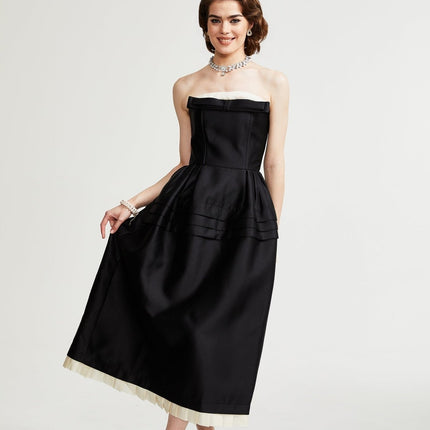 Nicole Black and White Bow Detail Midi Dress