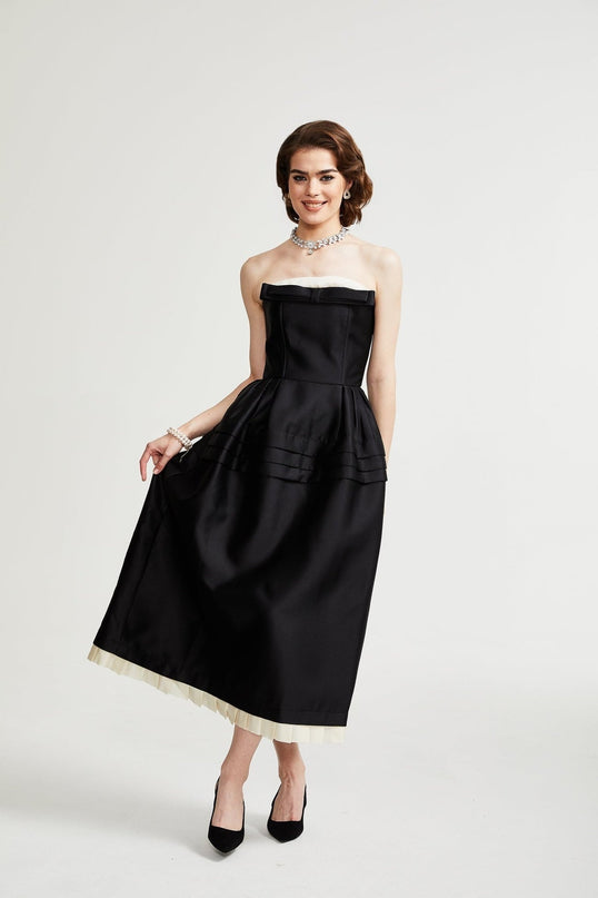 Nicole Black and White Bow Detail Midi Dress