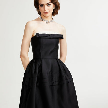 Nicole Black and White Midi Dress with Bow Detail