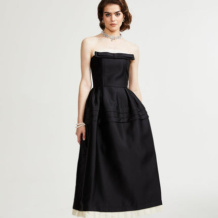 Nicole Black and White Bow Detail Midi Dress in Terylene and Cotton