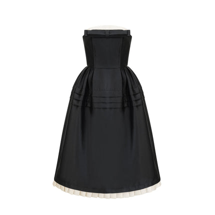 Nicole Black and White Contrast Midi Dress with Bow Detail