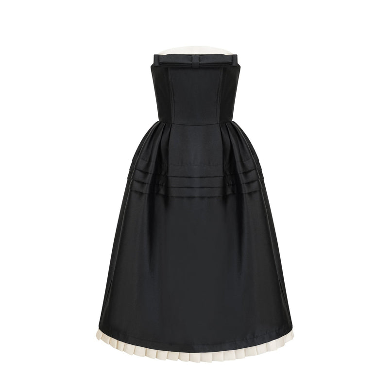 Nicole Black and White Contrast Midi Dress with Bow Detail