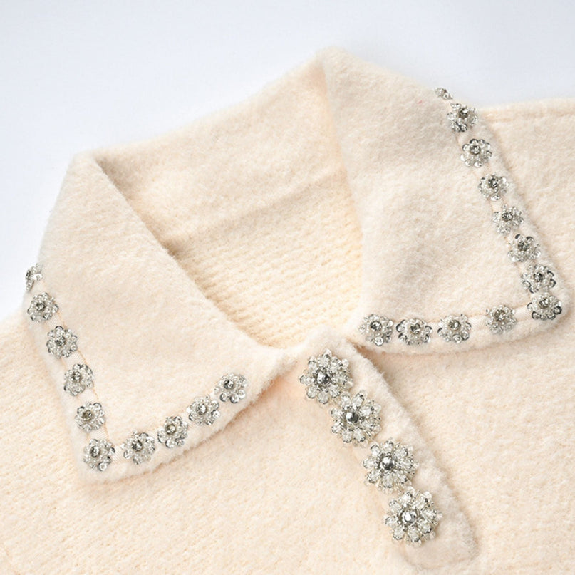 Nicole Mini Dress in Neutrals Sequin Design Waist Tightened Lapel Flared Hem Thigh Length Elegant Polyester Cotton Blend