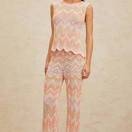 Nicole Pink Zigzag Pointelle Knit Top Trousers Set