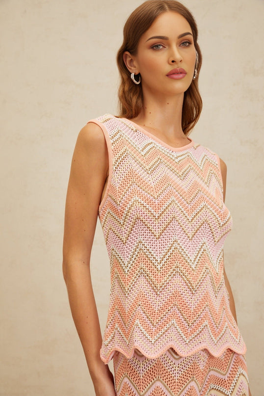 Nicole Pink Zigzag Pointelle Knit Top Trousers Set