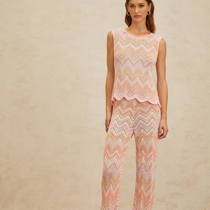 Nicole Pink Zigzag Pointelle Knit Top Trousers Set