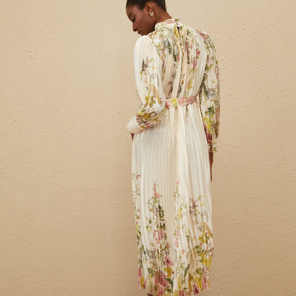 Nicole White Floral Print Turtleneck Midi Dress