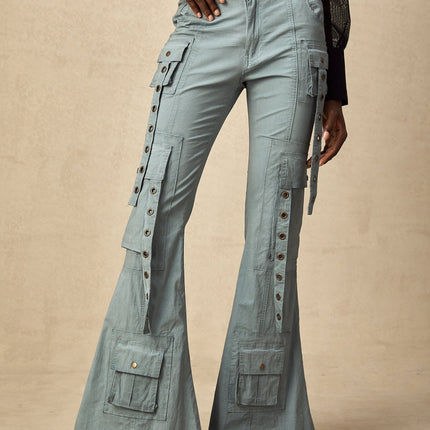 Ninetta Blue High Waisted Flared Cargo Trousers