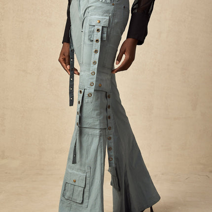 Ninetta Blue High Waisted Flared Hem Cargo Pocket Trousers