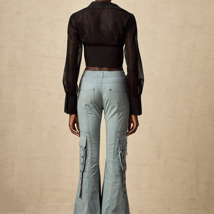 Ninetta Blue High Waisted Flared Hem Cargo Pocket Trousers