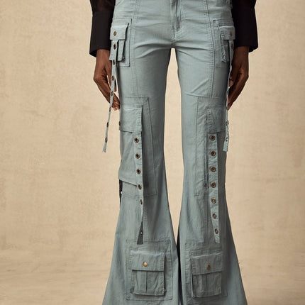 Ninetta Blue High Waisted Flared Cargo Pocket Trousers