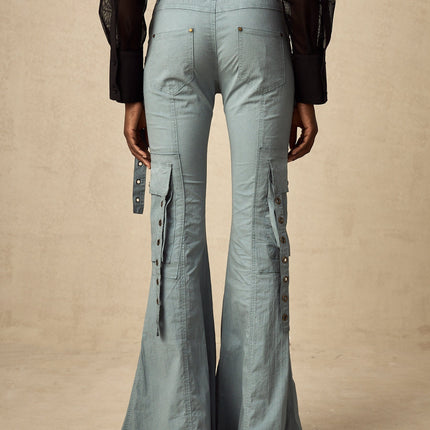 Ninetta Blue High Waisted Flared Hem Cargo Pocket Trousers