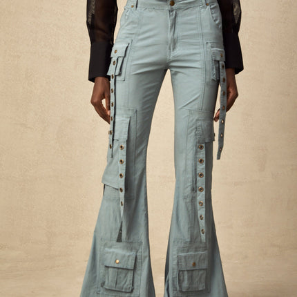 Ninetta Blue High-Waisted Flared Hem Cargo Trousers