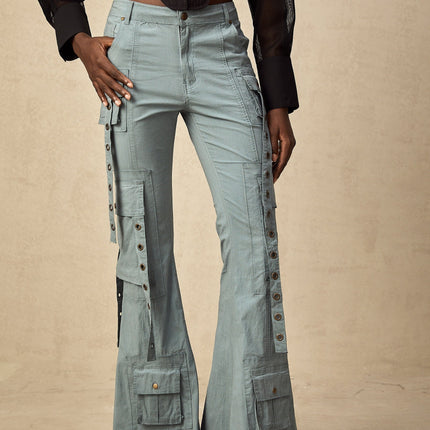 Ninetta Blue High Waisted Flared Hem Cargo Pocket Trousers