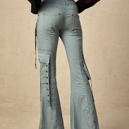 Ninetta Blue High Waisted Flared Cargo Pocket Trousers
