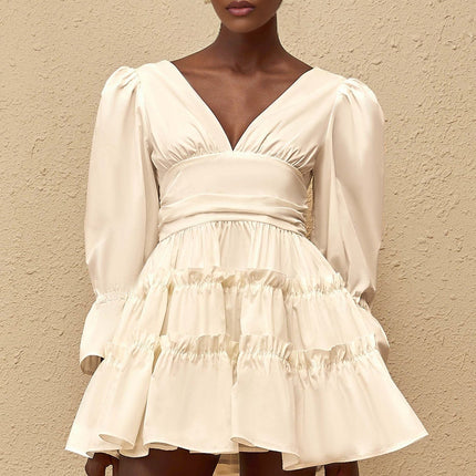 Ninfa White A-Line Mini Dress with Ruffled Trim and Bowknot Detail