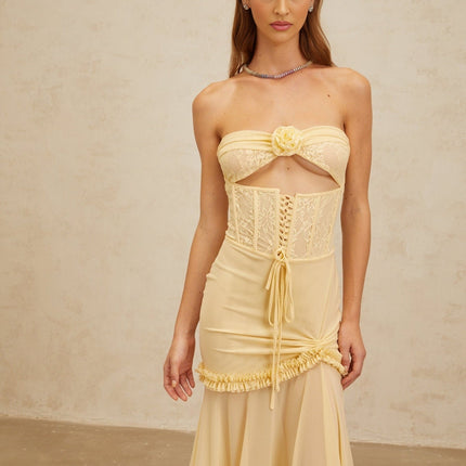 Ninfa Yellow Lace Mermaid Maxi Dress