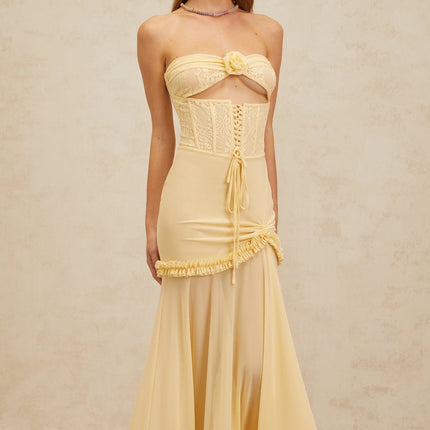 Ninfa Yellow Lace Mermaid Midi Dress