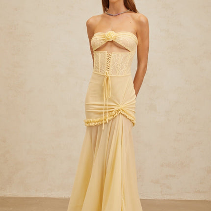 Ninfa Yellow Lace Mermaid Midi Dress