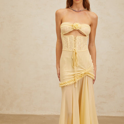 Ninfa Yellow Lace Mermaid Midi Dress