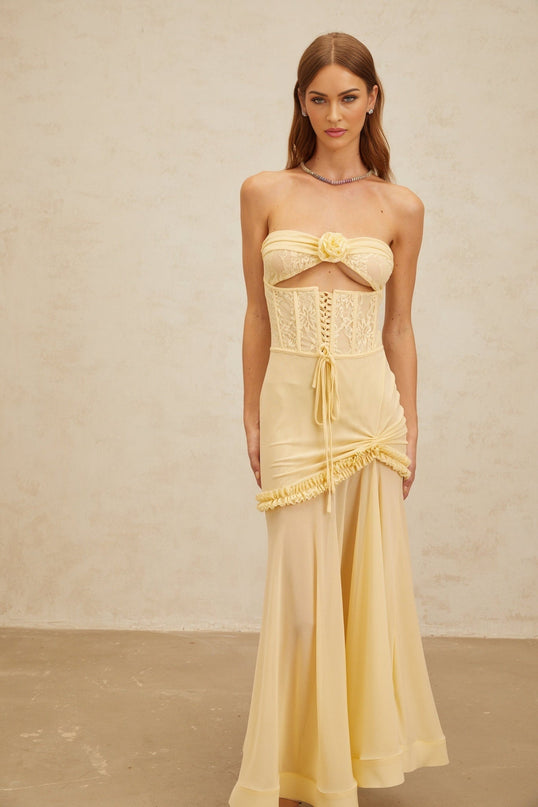 Ninfa Yellow Lace Mermaid Midi Dress