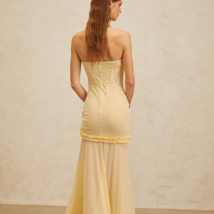 Ninfa Yellow Lace Mermaid Midi Dress