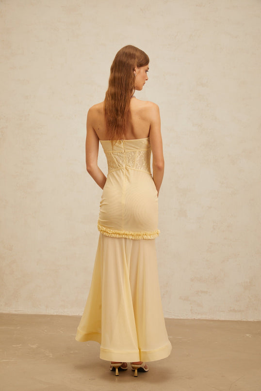 Ninfa Yellow Lace Mermaid Midi Dress