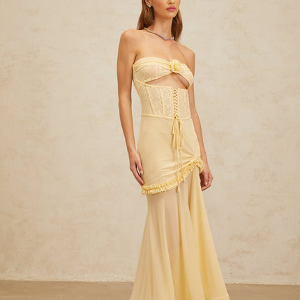 Ninfa Yellow Lace Mermaid Midi Dress