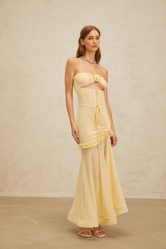 Ninfa Yellow Lace Mermaid Midi Dress
