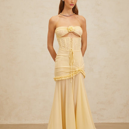 Ninfa Yellow Lace Mermaid Midi Dress