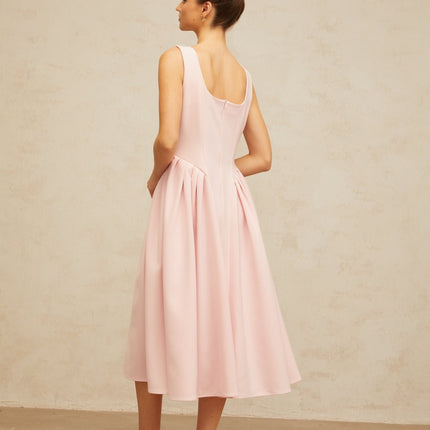 Nives Pink Crystal Pleated Midi Dress