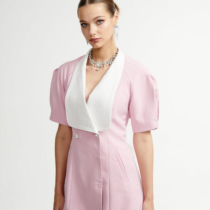 Nives Pink Mini Dress Panelled Bowknot