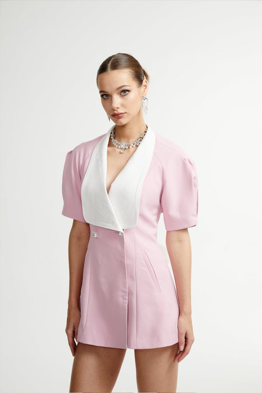 Nives Pink Mini Dress Panelled Bowknot