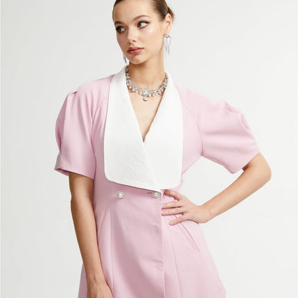 Nives Pink Mini Dress Panelled Bowknot