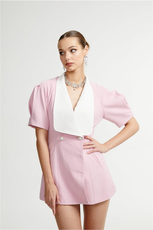Nives Pink Mini Dress Panelled Bowknot