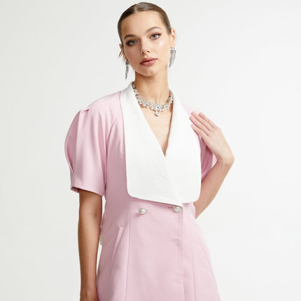 Nives Pink Mini Dress Panelled Bowknot